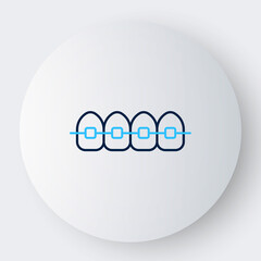 Line Teeth with braces icon isolated on white background. Alignment of bite of teeth, dental row with with braces. Dental concept. Colorful outline concept. Vector