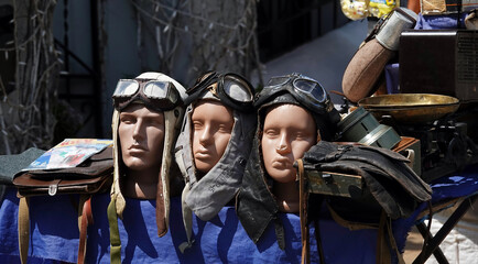 Selling old military accessories on the street