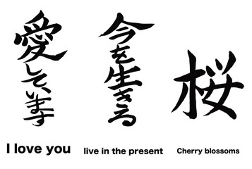 
日本の漢字のデザイン「愛しています」「今を生きる」「桜」


These are Japanese kanji written in calligraphy. 
These mean 