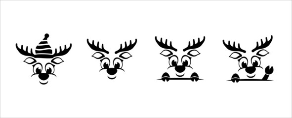 Set of cute reindeer face. Cool and cheerful expression of reindeer face character. Wearing hat cute antler waving hand. Vector illustration design template for sticker, t-shirt, and printing.
