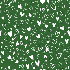Green seamless pattern with hearts