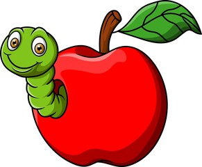 Cartoon worm with red apple