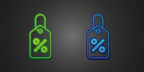 Green and blue Discount percent tag icon isolated on black background. Shopping tag sign. Special offer sign. Discount coupons symbol. Vector