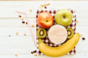 fresh fruit cocktail breakfast dessert organic wood background