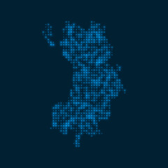 Fototapeta premium Ko Tao dotted glowing map. Shape of the island with blue bright bulbs. Vector illustration.