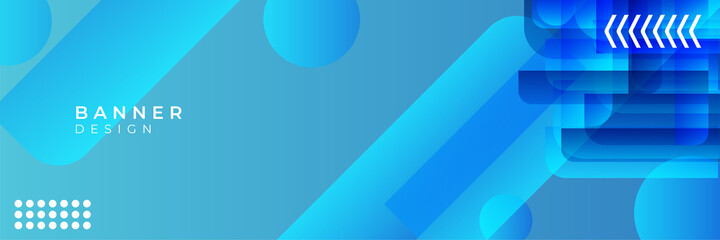 Colorful blue banner template. Abstract web banner design. Header, landing page web design elements.
