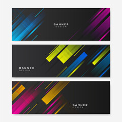 Colorful web banner with abstract geometric background. Collection of horizontal promotion banners with pastel gradient colors and abstract geometric backdrop. Header design. Vibrant coupon template.