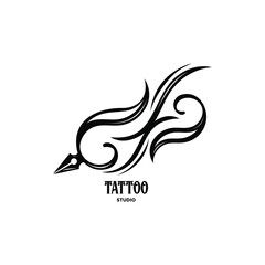 simple tribal logo with tattoo tool pen. simple tribal line art with tattoo pen. suitable for tattoo design, tattoo studio and more