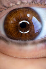 brown pupil, girl's eye close-up