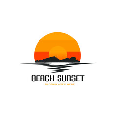 beach sunset logo. vector illustration of sunset at dusk. for tourism business logo identity, lodging, applications and others