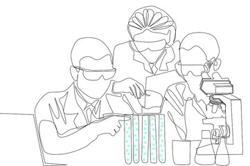 scientists working in laboratory environment with test tubes. Science and scientists magazine poster book and science print design