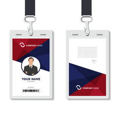 professional corporate id card template, clean red id card design with realistic mockup