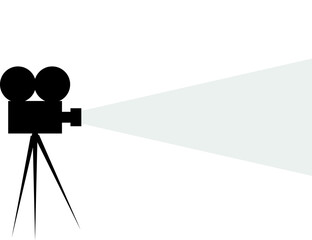 Retro movie projector poster. Video camera on a tripod.