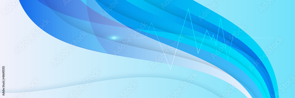 Poster abstract modern blue banner background design with health icons and symbols. template design with co