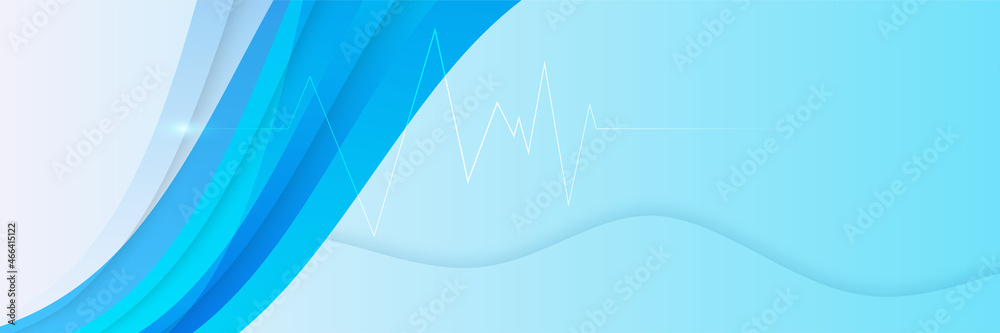 Poster abstract modern blue banner background design with health icons and symbols. template design with co