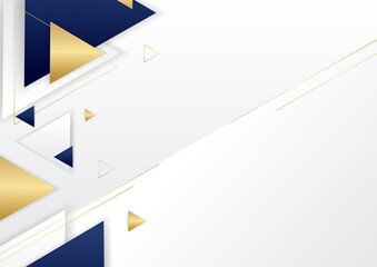 Abstract gold blue geometrics and lines background. Abstract template dark blue luxury premium background with luxury pattern and gold lighting lines. Modern vector template for presentation banner