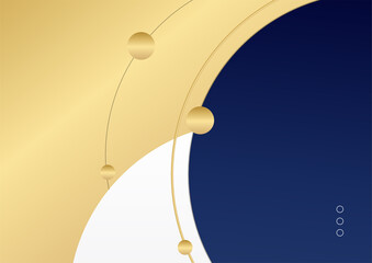 Modern blue and gold abstract background. Dark navy blue and gold curve shapes on background with lines. Luxury and elegant. Abstract template design. Design for presentation, banner, cover.
