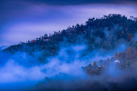 Beautiful Aerial View Misty Landscape Of Rawalakot, Azad Kashmir, Pakistan