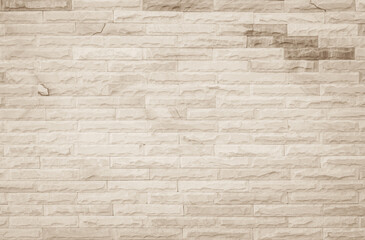Empty Background of wide cream brick wall texture. Brown brick wall texture background in room at subway.