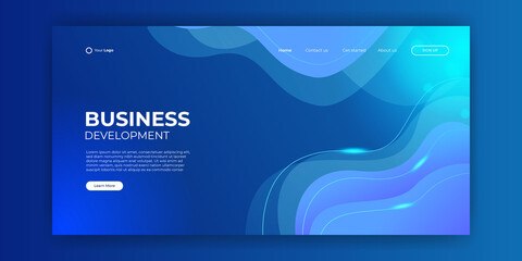 Trendy blue abstract technology design template for web. Dynamic gradient composition. For landing pages, covers, brochures, flyers, presentations, banners. Corporate web page vector illustration.
