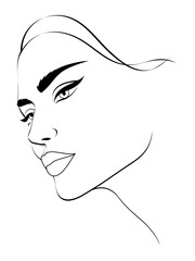 Abstract beautiful female face. Minimalist fashion design, vector illustration for t-shirt, prints, covers, posters, logo, tattoo