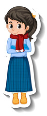 A girl wearing winter outfit cartoon sticker