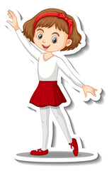 Sticker design with a ballerin girl dances cartoon character