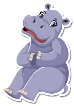 Cute hippopotamus cartoon character on white background