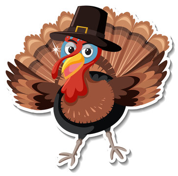 Turkey animal wearing hat cartoon character sticker