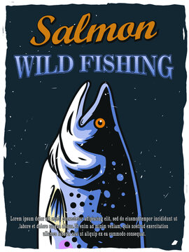 Salmon Fishing Poster Design ,vintage style,Editable Design ,can use for your poster