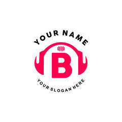 logo letter B music. vector illustration of letter B and headset icon with tone graphic. suitable for application logos, music studios, music industry and others