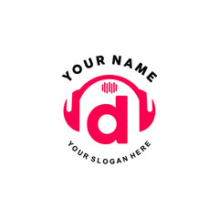 logo letter D music. vector illustration of letter D and headset icon with tone graphic. suitable for application logos, music studios, music industry and others