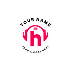 logo letter H music. vector illustration of letter H and headset icon with tone graphic. suitable for application logos, music studios, music industry and others