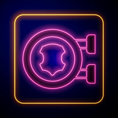 Glowing neon Leather icon isolated on black background. Vector