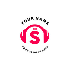 logo letter S music. vector illustration of letter S and headset icon with tone graphic. suitable for application logos, music studios, music industry and others