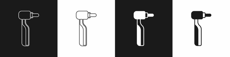 Set Tooth drill icon isolated on black and white background. Dental handpiece for drilling and grinding tools. Vector