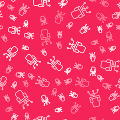 White line Office chair icon isolated seamless pattern on red background. Vector