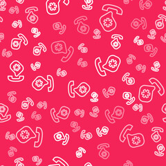 White line Telephone with emergency call 911 icon isolated seamless pattern on red background. Police, ambulance, fire department, call, phone. Vector