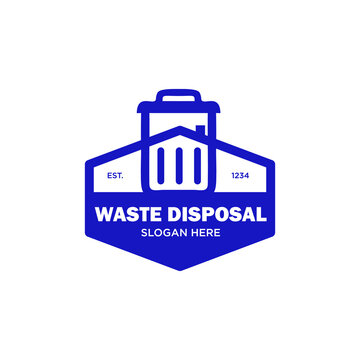 waste disposal .logo emblem for waste disposal .abstract illustration image of trash can and house roof in emblem