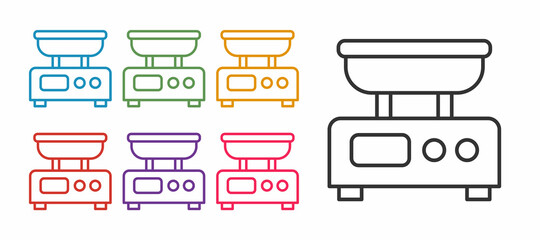 Set line Electronic scales icon isolated on white background. Weight measure equipment. Set icons colorful. Vector