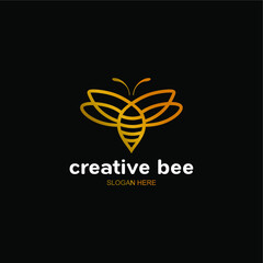 bee line art logo. yellow line shape bee vector illustration