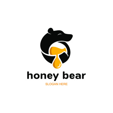 honey bear logo. vector image of bear hugging melting honey