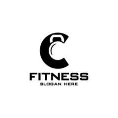 the kettebell logo and the letter C. the abstract combination of the letter C and the kettebell. vector image of health and fitness identity