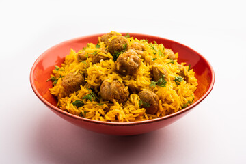 Soya Chunk Pulav or soy vadi pilaf