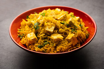 Paneer Pulav or cottage cheese fried rice