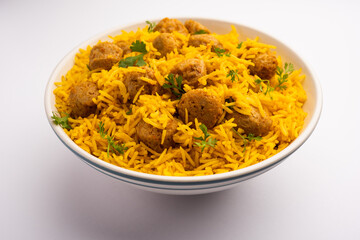 Soya Chunk Pulav or soy vadi pilaf