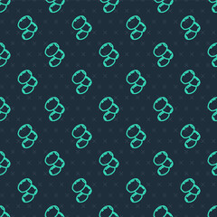 Green line Olives icon isolated seamless pattern on blue background. Vector