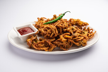 Pyaj Pakora or onion fritters or kanda bhajji