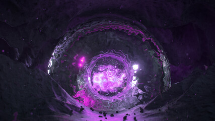 Purple energy portal 3D render - obrazy, fototapety, plakaty