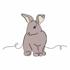 Vector continuous one single line drawing icon of baby bunny Easter rabbit in silhouette on a white background. Linear stylized.